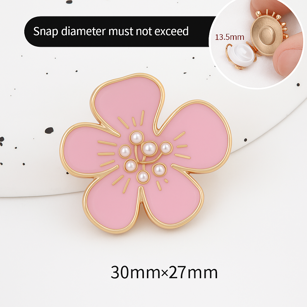 Pink Flower Pearl Button – Elegant Decorative Accessory (30×27mm)