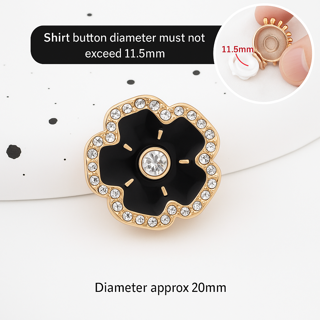 Black Flower Crystal Button – Chic Elegance in Every Detail