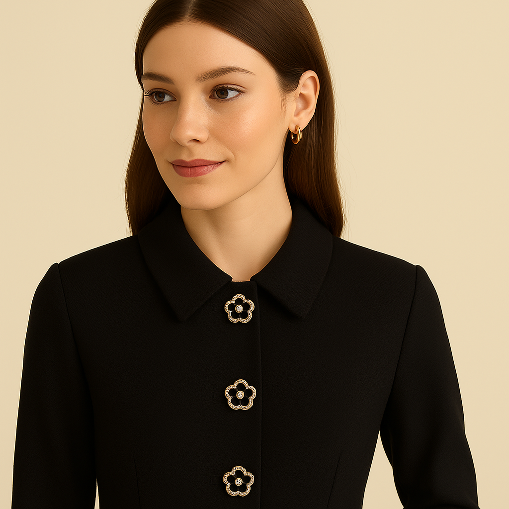 Black Flower Crystal Button – Chic Elegance in Every Detail