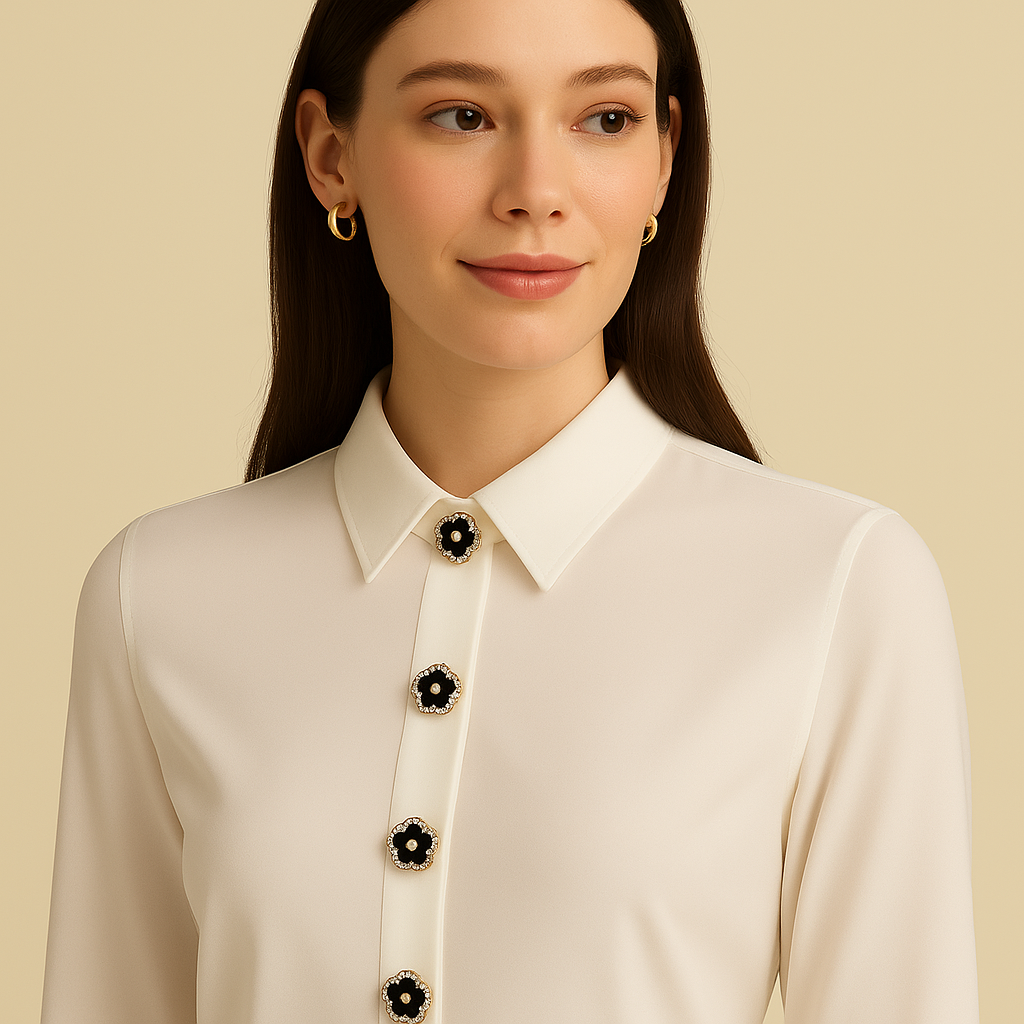 Black Flower Crystal Button – Chic Elegance in Every Detail