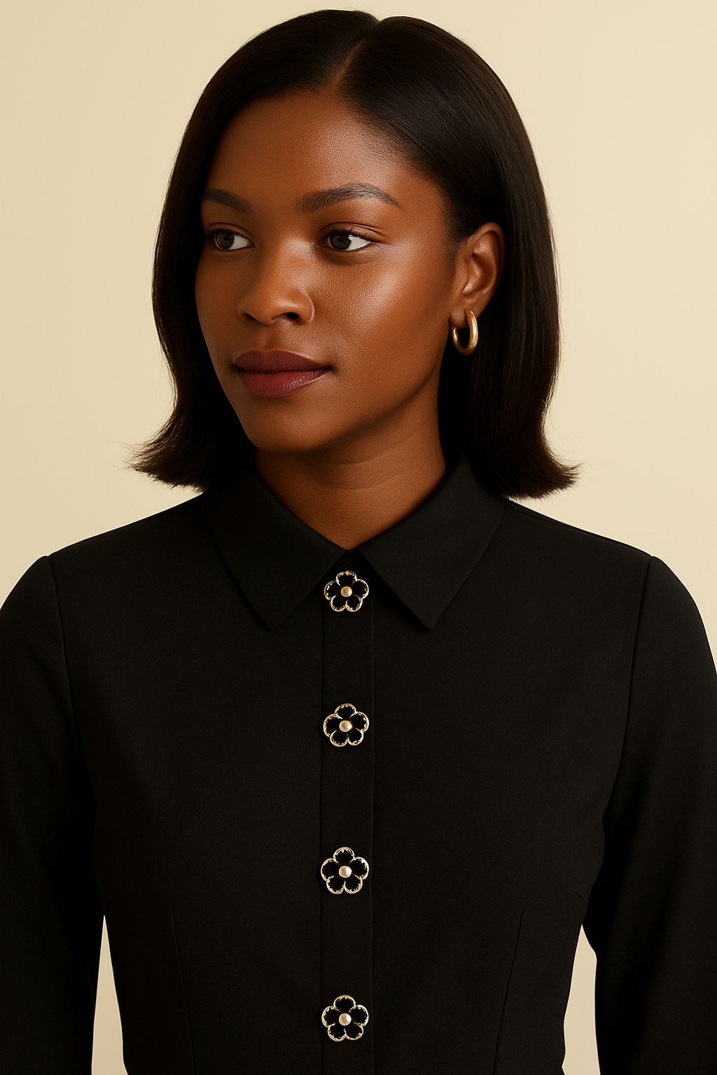 Black Flower Crystal Button – Chic Elegance in Every Detail