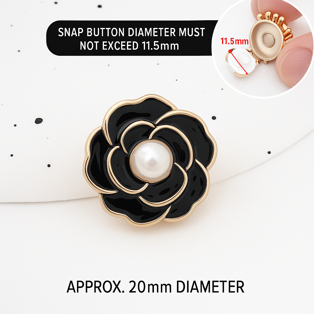 Black Camellia Pearl Button 🌸