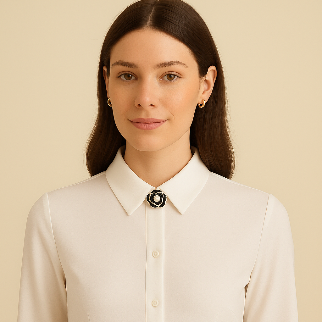 Black Camellia Pearl Button 🌸