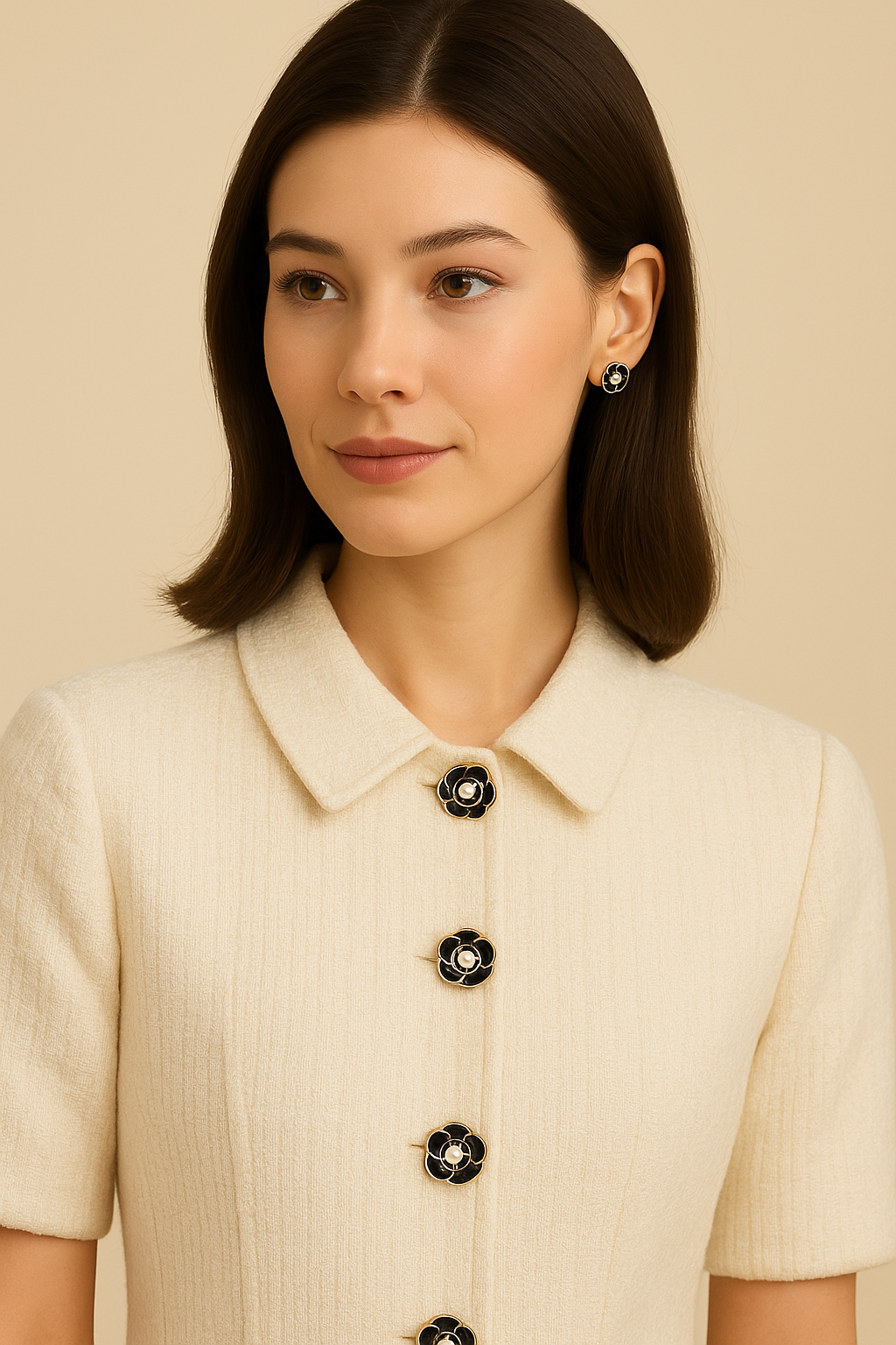 Black Camellia Pearl Button 🌸