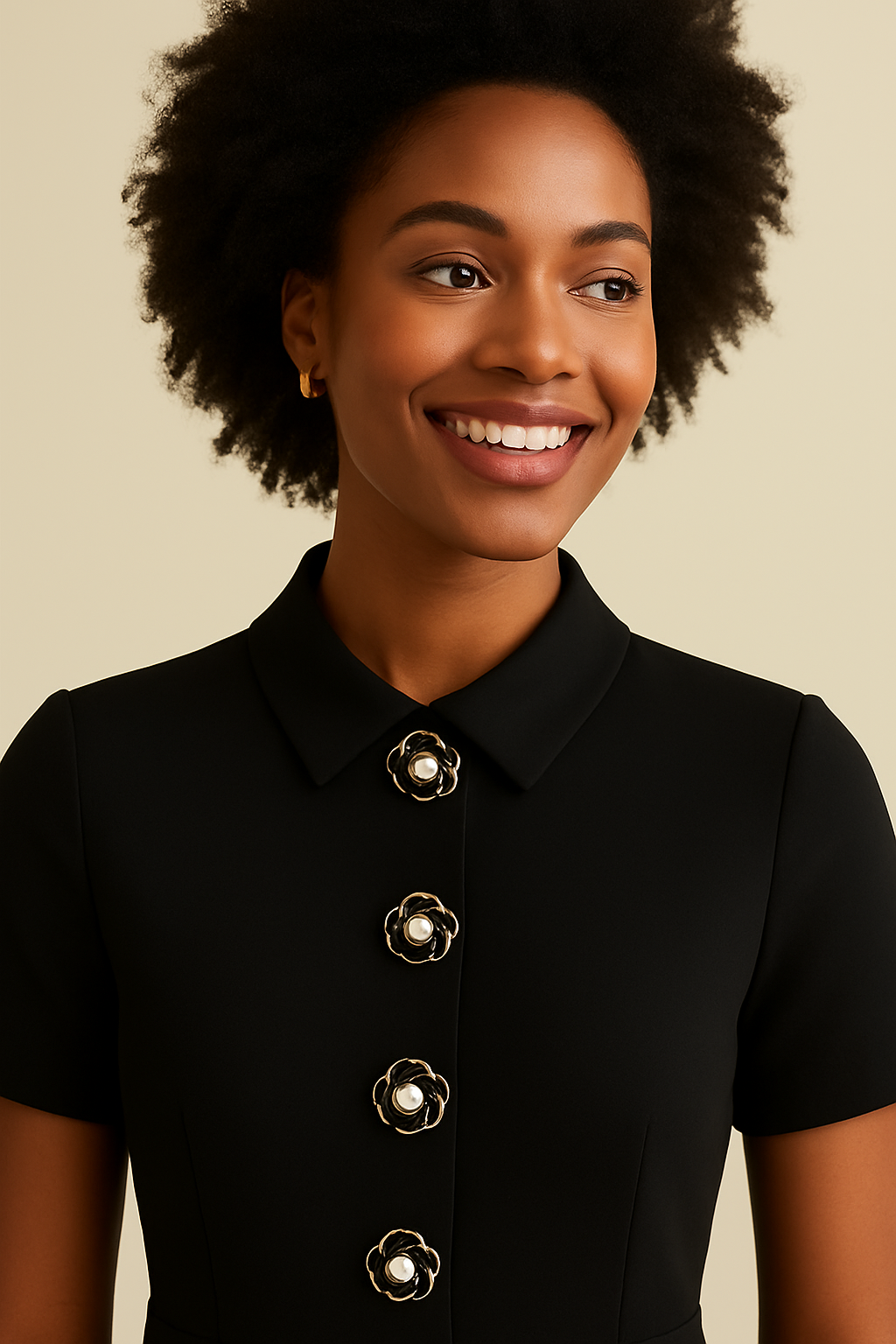 Black Camellia Pearl Button 🌸