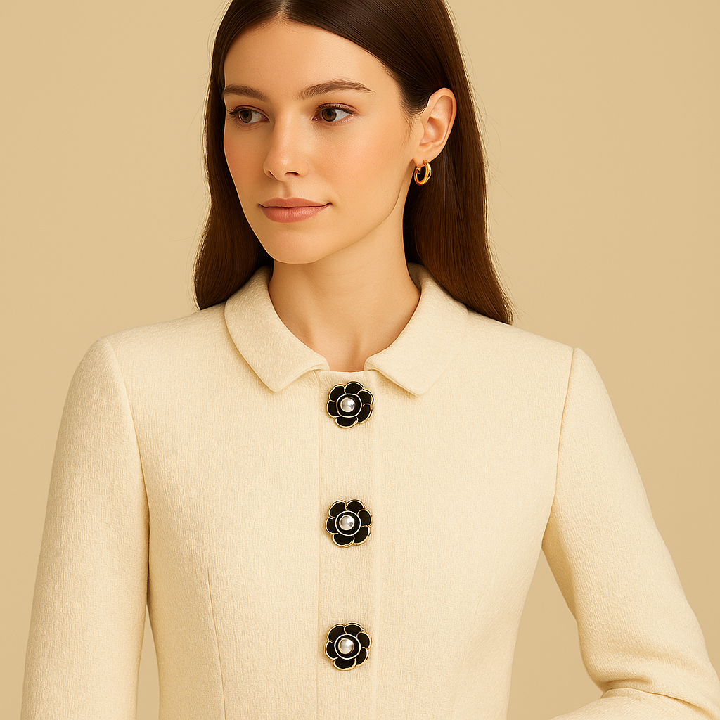 Black Camellia Pearl Button 🌸