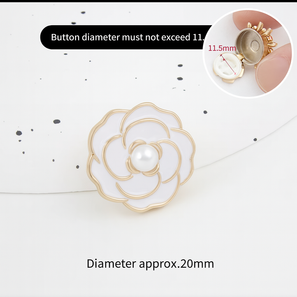 Elegant Rose Cuff Button – Gold-Edged White Enamel Design