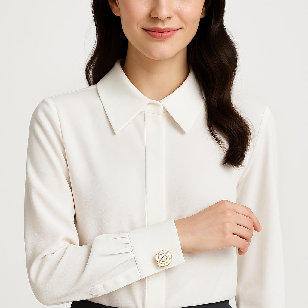 Elegant Rose Cuff Button – Gold-Edged White Enamel Design
