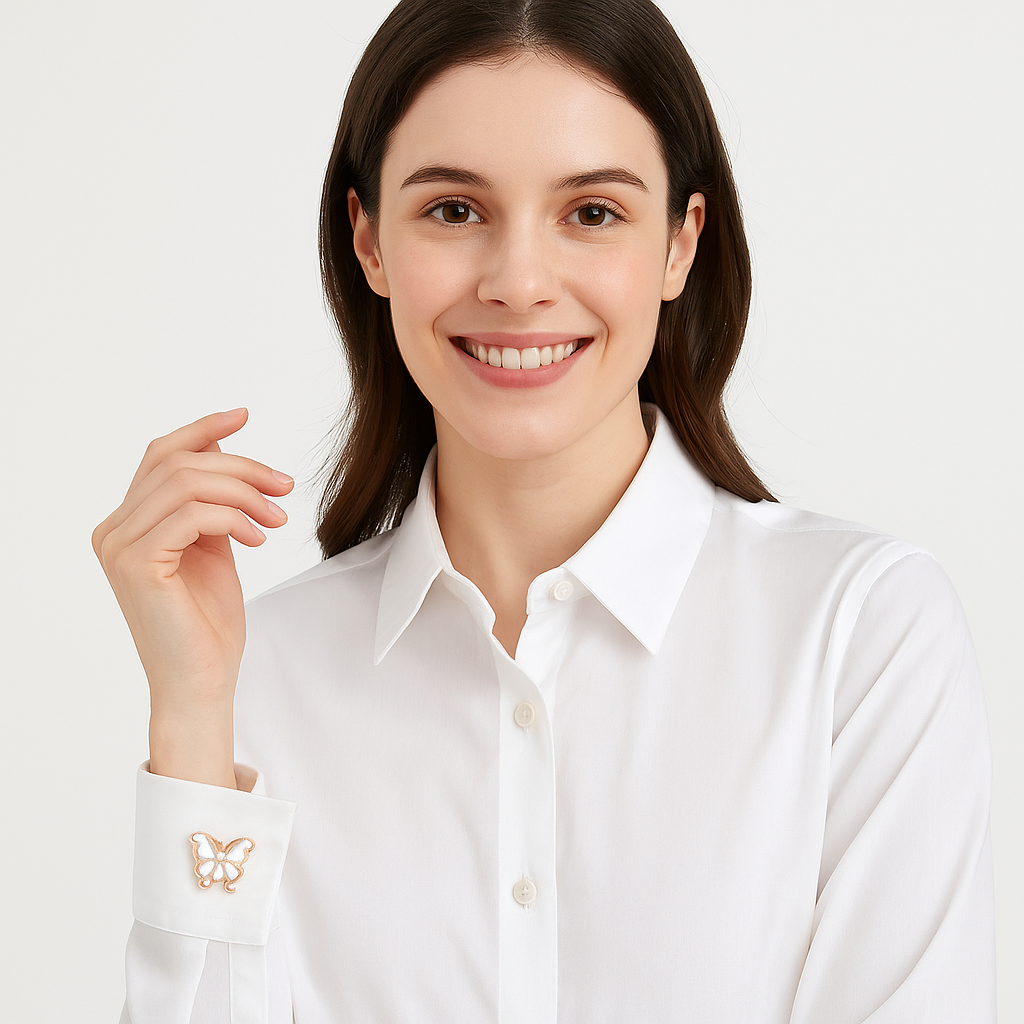 Butterfly Crystal Button – Gold Edge White Enamel Design