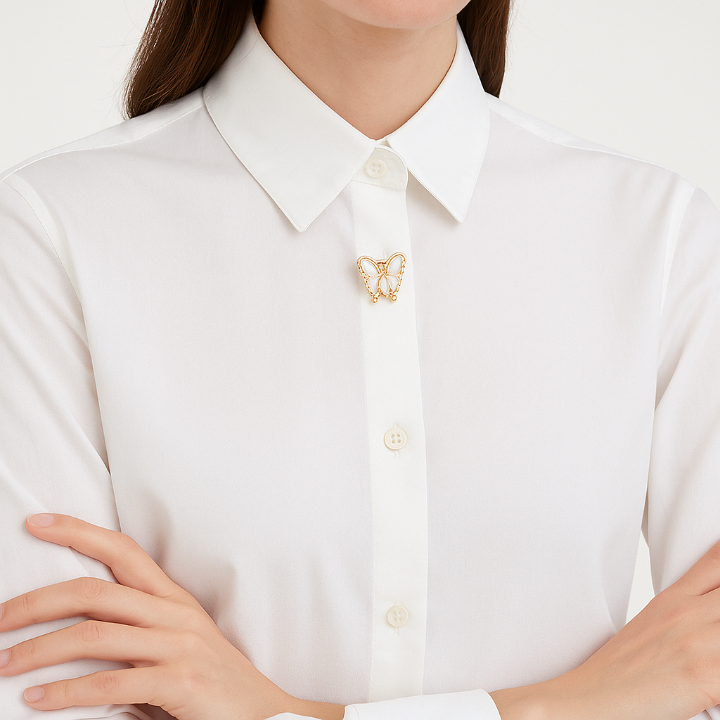 Butterfly Crystal Button – Gold Edge White Enamel Design