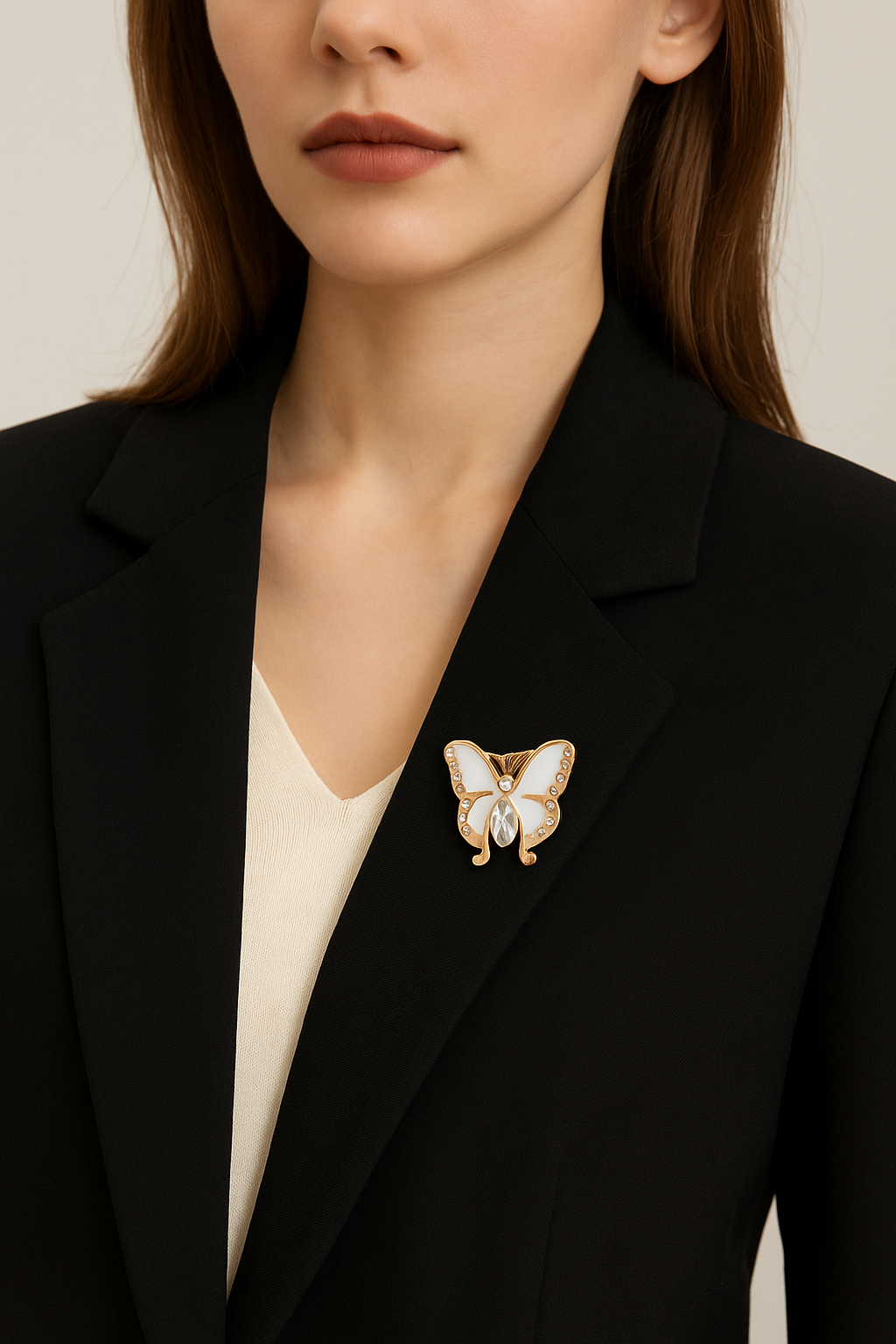 Butterfly Crystal Button – Gold Edge White Enamel Design