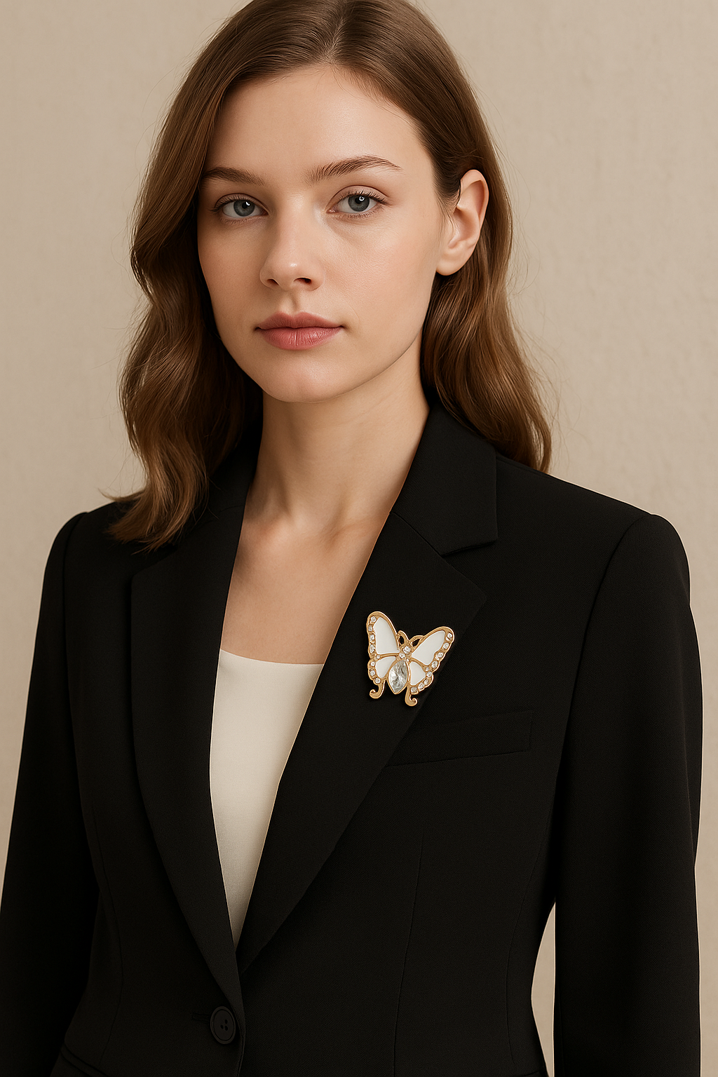 Butterfly Crystal Button – Gold Edge White Enamel Design