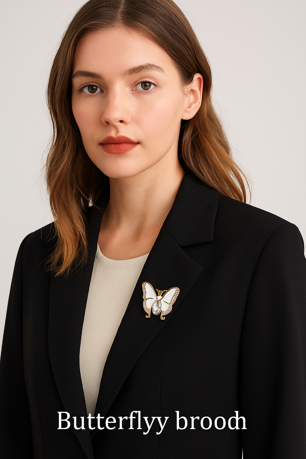 Butterfly Crystal Button – Gold Edge White Enamel Design