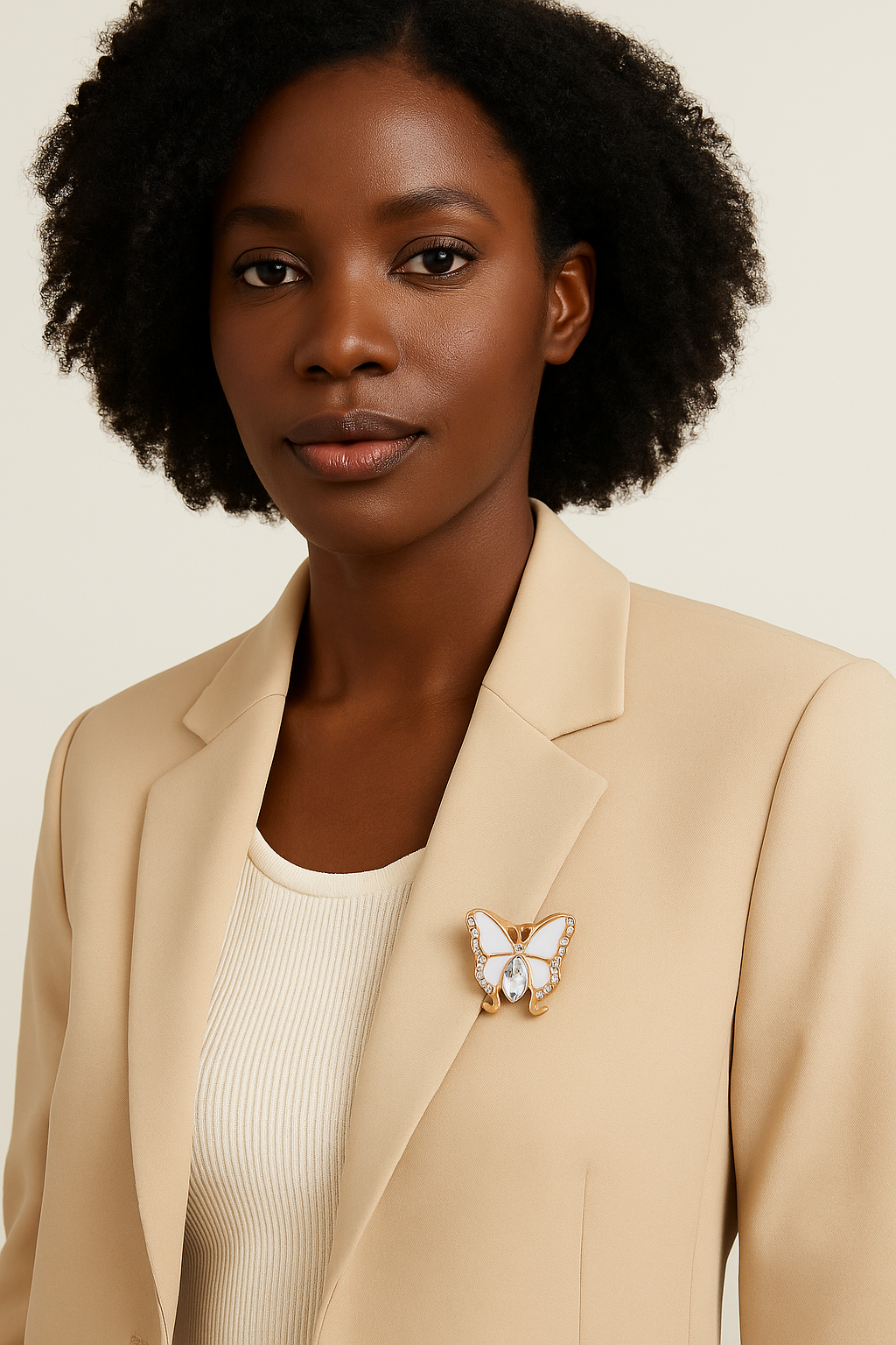 Butterfly Crystal Button – Gold Edge White Enamel Design