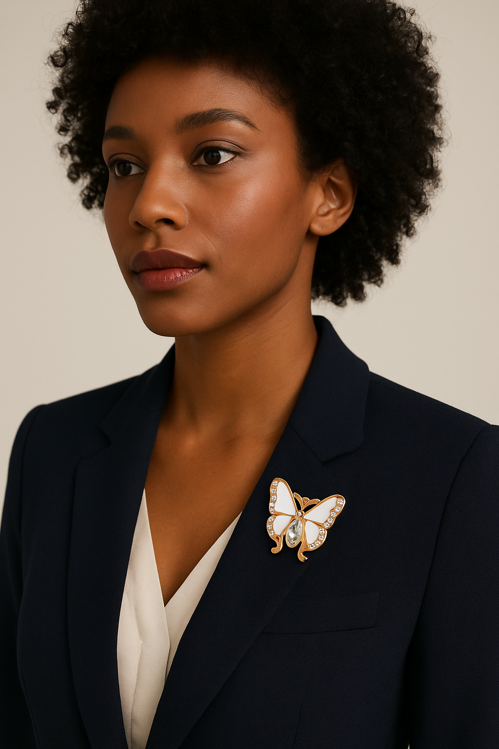 Butterfly Crystal Button – Gold Edge White Enamel Design