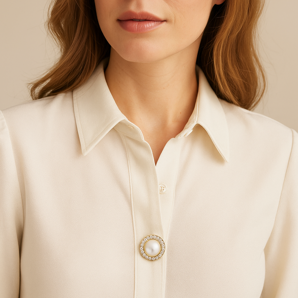 Pearl & Rhinestone Gold-Edge Button – Elegant Luxury Design