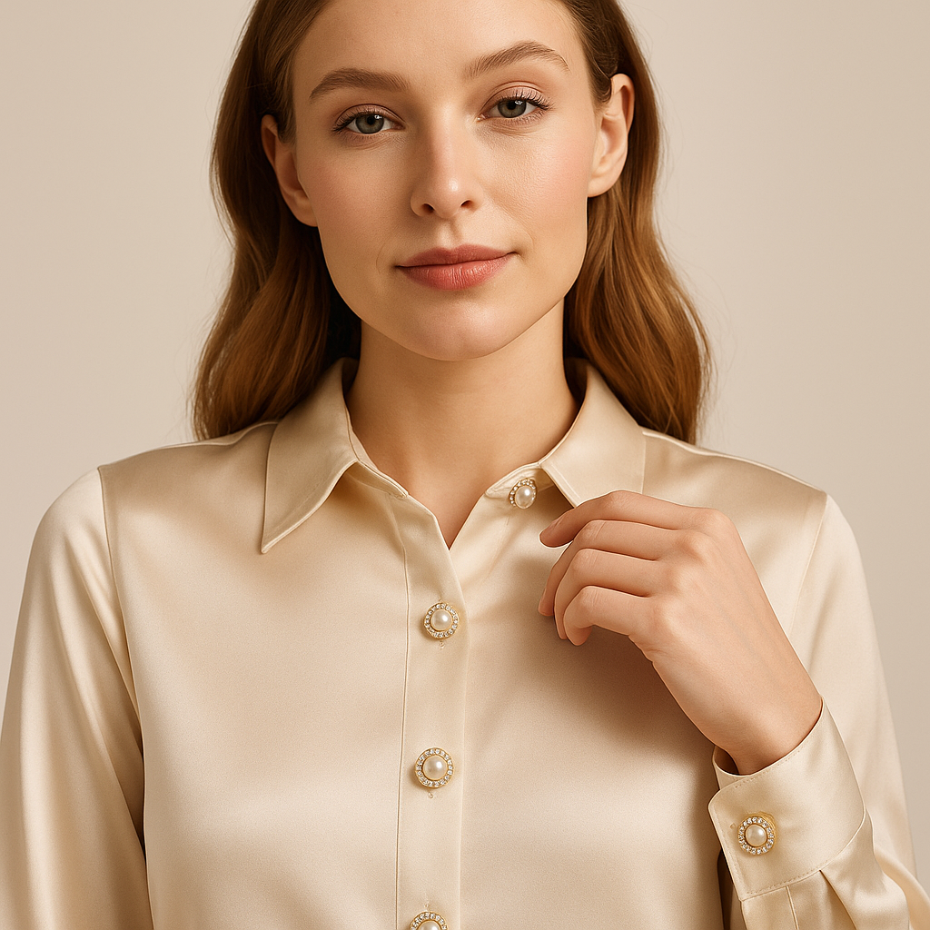 Pearl & Rhinestone Gold-Edge Button – Elegant Luxury Design